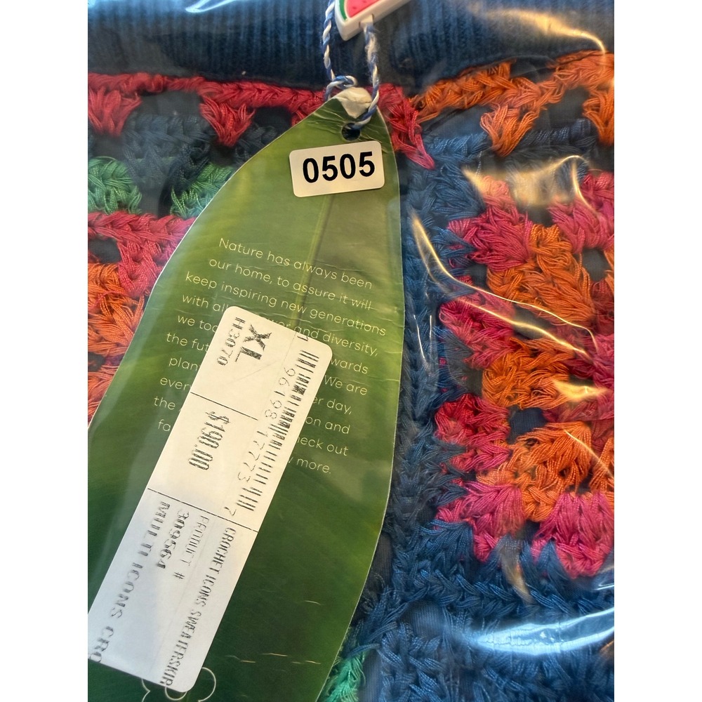 Farm Rio Crochet Mini Skirt Womens XL Blue NWT Multi Granny Square Mushroom - Picture 8 of 15